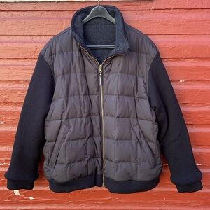 Woolrich Black Reversible Water Resistant Wool Down Bomber Jacket Men's Size 2XL